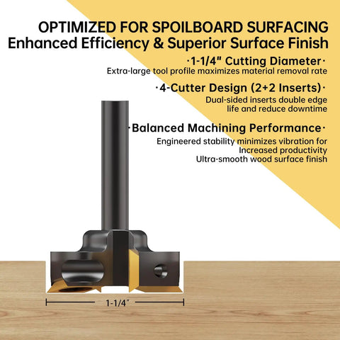Slab Flattening Router Bit Heavy Duty With One Quarter Inch Shank, One And Three Eighths Inch Cutting Diameter, CNC woodworking use