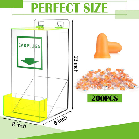 Quick Pick Bulk Ear Plugs With Clear Acrylic Dispenser And 200 Pairs Noise Killing Hearing Protection Solid Grip Comfort For Loud Workshops Quiet Offices And Heavy Duty Jobs