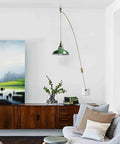 Totally Sleek Modern Green Plug In Pendant Light Featuring Heavy Duty Metal Barn Style Hanging Swag Lamp With Retro Macaron Shade in living room.