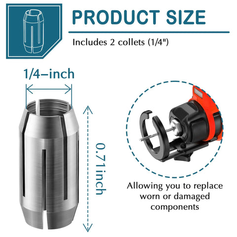 CN1 Compatible Replacement Collet Kit One Quarter Inch For Spiral Saws And Drywall Cutout Tools 2 Pack size and fit guide