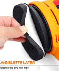 Close-up of hand attaching 5 Inch 8 Hole Interface Pad For 5 Inch Orbital Sander With Hook And Loop Backing Soft Foam Cushion