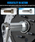 Before and after using 10 Piece Wheel Stud Thread Repair Kit With Case For Replacing Stripped Threads On Axle Spindle Chaser Dies Set