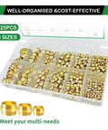 Brass Compression Sleeves Ferrules Fittings 325Pcs Assortment Kit in box with 8 sizes for air, water, fuel, oil, gas lines