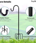 62 Inch Outdoor Shepherds Hook Bird Feeder Pole With 5 Prongs Base For Hanging Lanterns Hummingbird Feeder Lightweight Plant Stand And Bird Feeders Outside