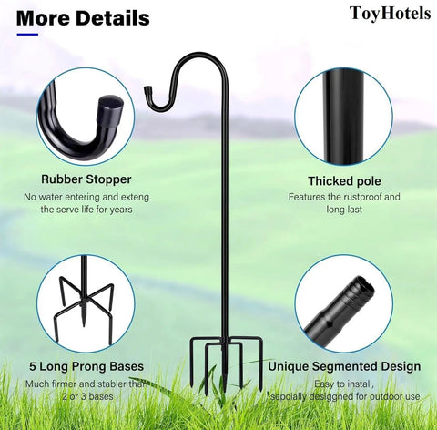 62 Inch Outdoor Shepherds Hook Bird Feeder Pole With 5 Prongs Base For Hanging Lanterns Hummingbird Feeder Lightweight Plant Stand And Bird Feeders Outside