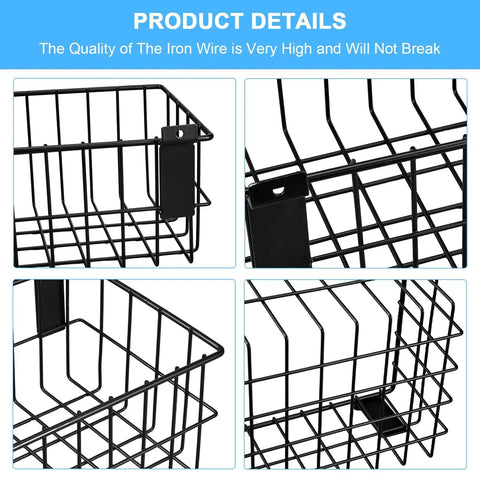 Close-up views of Four Piece Large Slatwall Baskets Set Ventilated Metal Pegboard Baskets for PVC Slatwall Panels Hangin Storage