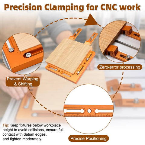 Precision CNC Quick Change Side Clamping Vise with wood base and orange alloy, ideal for seamless workpiece positioning in CNC work.