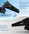 Comparison of a cordless shoulder heating pad with massage on the go and a standard heated wrap, highlighting key features.