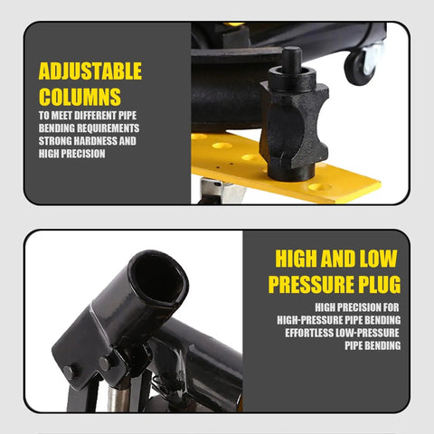 Pro Grade Knuckle Buster Heavy Duty Manual Hydraulic Pipe Bender showing adjustable columns for precision pipe bending.