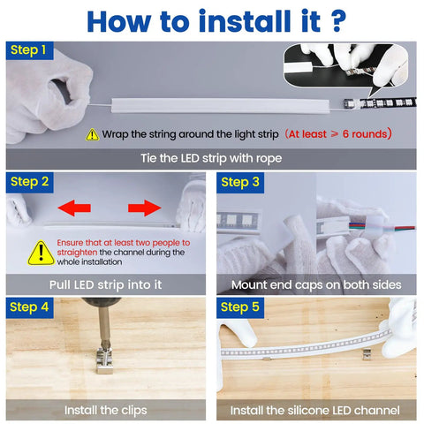 Installation steps for Silicone LED Channel System 16.5 Feet Waterproof Flexible Tube IP67 Dustproof for 10mm LED Strips Inner Diameter USC1.