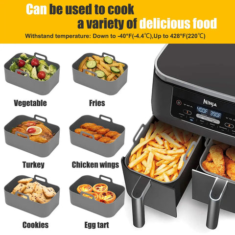 Must Have Reusable Silicone Air Fryer Liners For Dual Zone Baskets 6Qt To 8Qt Fits DZ201 DZ090 SL201 And Dual Ninja Foodi Models