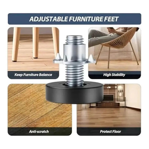 16 Piece Adjustable Leveling Feet For Furniture And Tables Screw On Leg Levelers With Threaded Height Adjustment shown in use