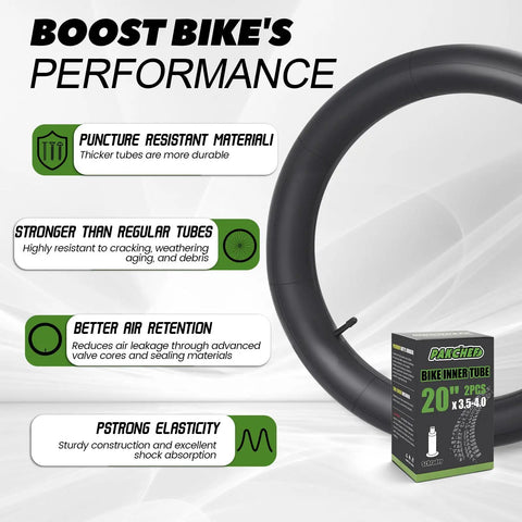 Fat Bike Tube 20X4.0 With Schrader Valve Butyl Rubber Inner Tube for Electric Bikes and Mountain Bikes Includes 2 Tire Levers