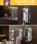 Heavy Duty Stainless Steel Self Adhesive Hooks 15lb Pack of 5 Double Hook Design shown in kitchen and bathroom settings