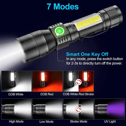 Rechargeable UV Black Light Flashlight 2 Pack 3 In 1 Ultra Bright Pocket Lights With 1200 Lumens Magnetic Waterproof 7 Modes display