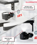 Kids Beginner Microscope Kit With 1200X Magnification, 48 Piece Set showing built-in LED and natural light mirror.