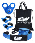Offroad Recovery Kit With 10 Ton Snatch Block, Tree Saver, D Ring And Storage Bag To Help You Recover A Stuck Vehicle, Heavy Duty Winch Accessories For Trail Riding And Overland Adventures, blue set