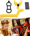 Portable Bike Wheel Truing Stand With Gauge For Precise Rim Alignment On The Go, Lightweight And Compact Repair Kit in use