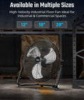 Industrial Floor Fan 18 Inch With Heavy Duty Metal Construction, 3 Speed High Velocity Airflow Up To 4012 CFM, in warehouse.