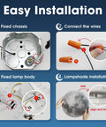 Moon Style LED Ceiling Light Flush Mount 31W 13.8in 5000K Daylight White Glow installation steps diagram.