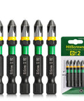 Five Two Inch Anti Slip Phillips Impact Bits PH2 Set In S2 Steel With Fully Laser Etched 360 Degree Micro Texture And Magnetic Driver CNC