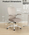 Ergonomic Desk Chair With Adjustable Lumbar Support And Flip Up Armrests In Breathable Mesh For All Day Comfort At Home Or In The Office Khaki Color S Shaped Back Height And Tilt Adjustability shown with dimensions