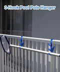 Adjustable Waterproof Pool Pole Hooks Three Hook Bracket holding telescopic rod on balcony railing