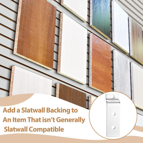 Slatwall Metal Plate Mount Backplate Adapter 10 Pack For Heavy Duty Slatwall Displays With Three Pre Drilled Holes on wood panel