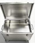 Interior view of Ironclad 304 Stainless Steel Rolling Toolbox And Extra Heavy Duty Trolley Cart with removable trays.