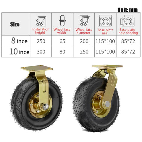 Heavy Duty Swivel Casters Kit With 10 Inch Rubber Tread Wheels For Workbenches, Carts, Trolleys And Shelves, Directional Casters