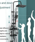 CUTPOIY Exposed Shower System Matte Black Shower Fixtures 3 Function Bathtub Shower Faucet Set Wall Mounted with adjustable height features.