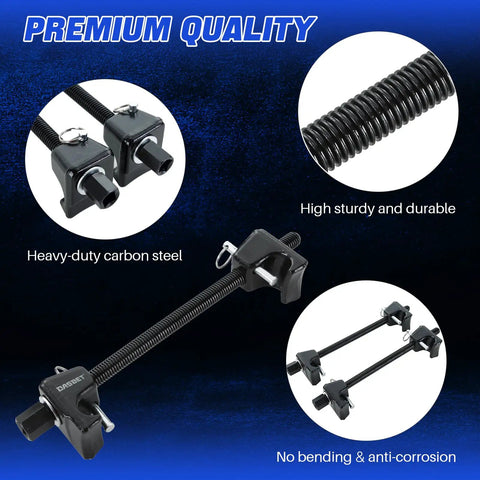 Macpherson Strut Coil Spring Compressor Kit 2 Pack With Detent Pins Heavy Duty Spring Removal Tool 10.5 Inch Range For Suspension Work Easy Safe Beefy Build, heavy-duty carbon steel, premium quality