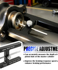 Close-up of Shop Grade Aluminum Brake Booster Adjustment Tool with strong magnet, showing precise measurement features for master cylinder alignment.