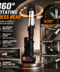 Powerful 18V Electric Pipe Crimping Tool With Hydraulic Press Kit showcasing a 360° rotating press head for tight space access.