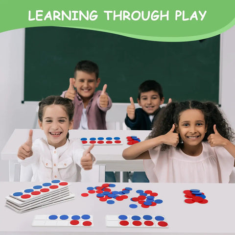 Children using 12 Sets Plastic Ten Frames For Classroom Math Manipulatives With 120 Red And Blue Counters in class.