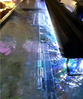 Hella Tough Clear Acrylic Continuous Piano Hinge Set 12 Inch shown from above, installed on a DIY transparent storage box.