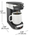 Compact 1 Cup Coffee Maker For Office Use, Single Serve Pod Brewer With 3 Minute Brew Time, Auto Shutoff, Black And Stainless Steel