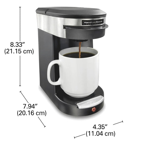 Compact 1 Cup Coffee Maker For Office Use, Single Serve Pod Brewer With 3 Minute Brew Time, Auto Shutoff, Black And Stainless Steel