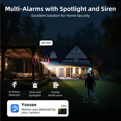 Solar Powered Outdoor Security Camera Wireless 2K WiFi With 360 Degree PTZ Color Night Vision detecting motion at night