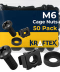 Top Shelf Heavy Duty M6 Rack Screws And Cage Nuts Kit With Flat Washers Shop Grade Black Coated Fasteners For Server Cabinets Network Routers And Tech Gear, 50 pack of black cage nuts and screws