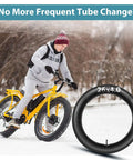 Rider on yellow fat bike, snow background, 2 Pack 26 x 4.0 Fat Tire Inner Tube With 32mm Schrader Valve Puncture Resistant