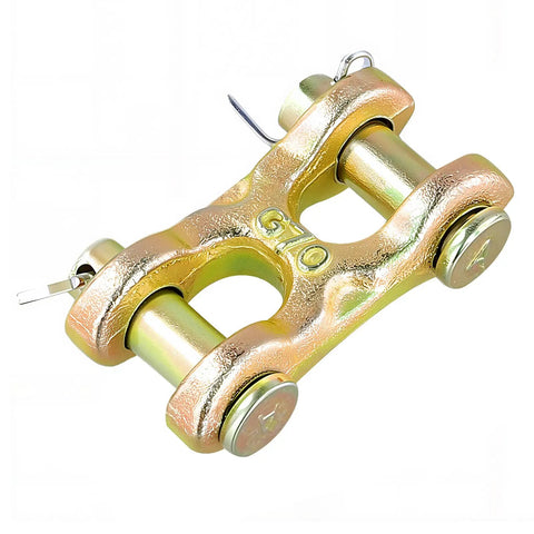 Eight Pack Three Eighths Inch Twin Clevis Links Zinc Plated G70 Forged Chain Repair Connectors For Truck And Trailer Safety Chains, 6600 Lb Working Load Limit, Beefy Heavy Duty Alloy Steel Construction; zinc-plated twin clevis link