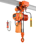 Velvet-Vision VEVOR 4400 Pound Electric Chain Hoist With Power Trolley showing motor, chains, and remote control.