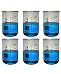 Six 1L Borosilicate Glass Beaker With Graduations 1000ml 6 Pack Low Form Heavy Wall Lab Beaker Set With Pouring Spout displayed.