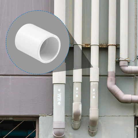 20 Pack 3/4 Inch PVC Coupling Fittings Socket To Socket Schedule 40 for plumbing installed in wall, shown in cutout.