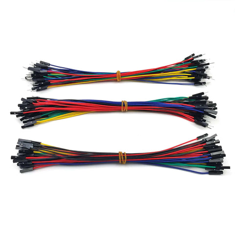 Three stacks of 90 Pack Breadboard Jumper Wires Kit 20cm 2.54mm Male Female Multicolor Cables For Arduino Raspberry Pi Prototyping