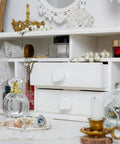 Dresser with Six Pack Resin Beach Conch Cabinet Knobs In Antique White Finish, 3D Shell Pull Handles, Coastal Ocean Decor
