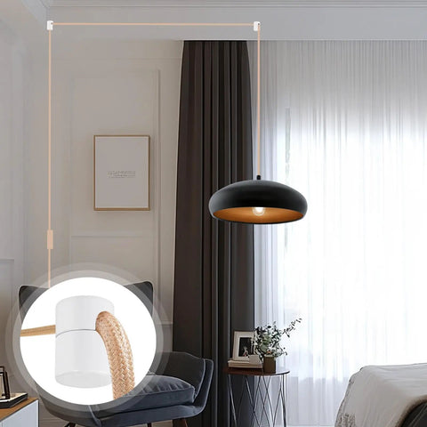 Six Pack Aluminum Swag Hooks For Ceiling Hanging No Fuss Heavy Duty White Ceiling Hooks For Pendant Lights And Plug In Lamps Easy To Install Modern Ceiling Hooks For Light Cords And Decor Super Load Capacity showing hook installed with pendant light.