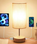 Bedside Lamp With USB A And USB C Charging Ports And AC Outlet, Touch Control 3 Way Dimmable Table Lamp With Fabric Shade For Bedroom