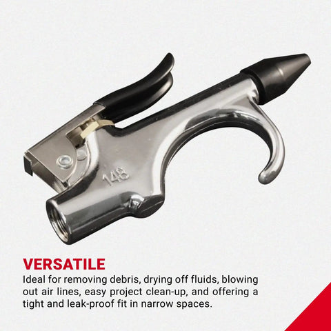 Quarter Inch Npt Lever Blow Gun With Rubber Tip And Safety Nozzles for debris blasting, showing metal body and rubber tip